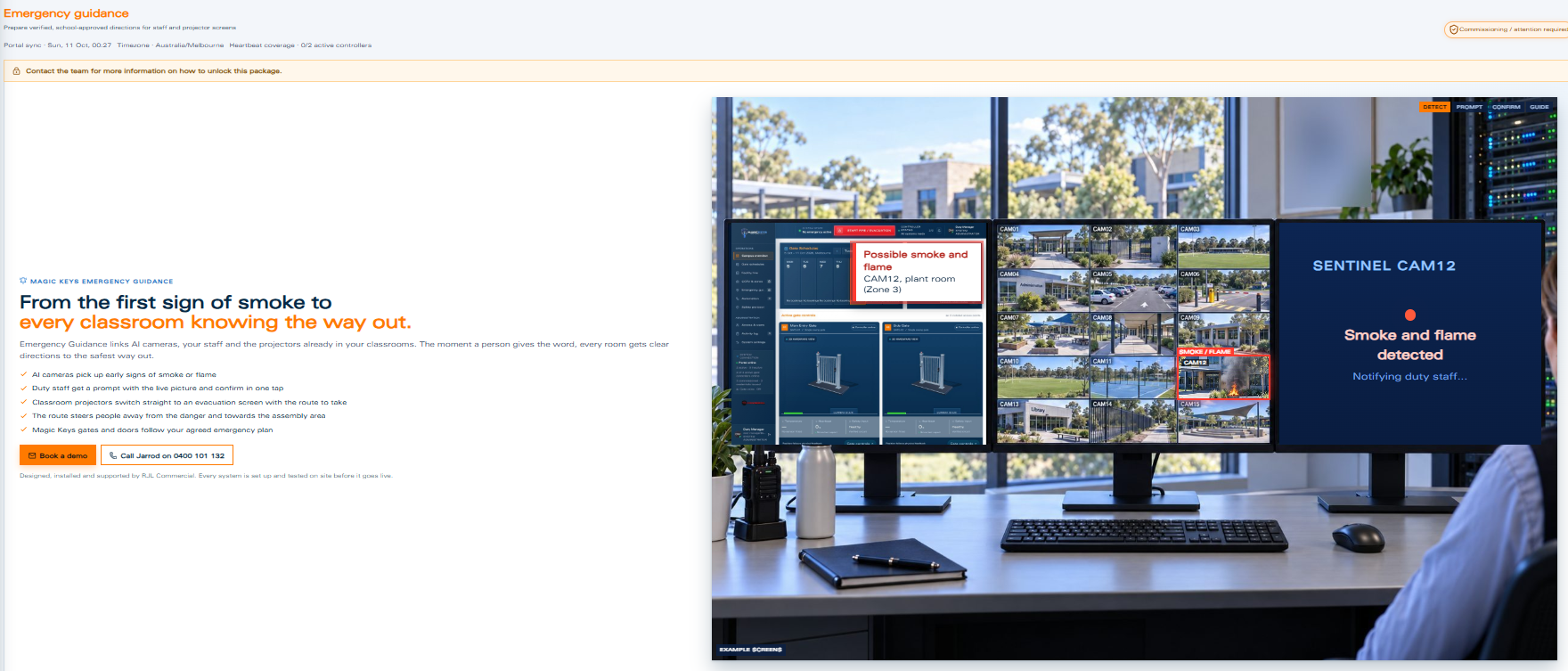 Illustrative Emergency Guidance workstation with a staff confirmation prompt