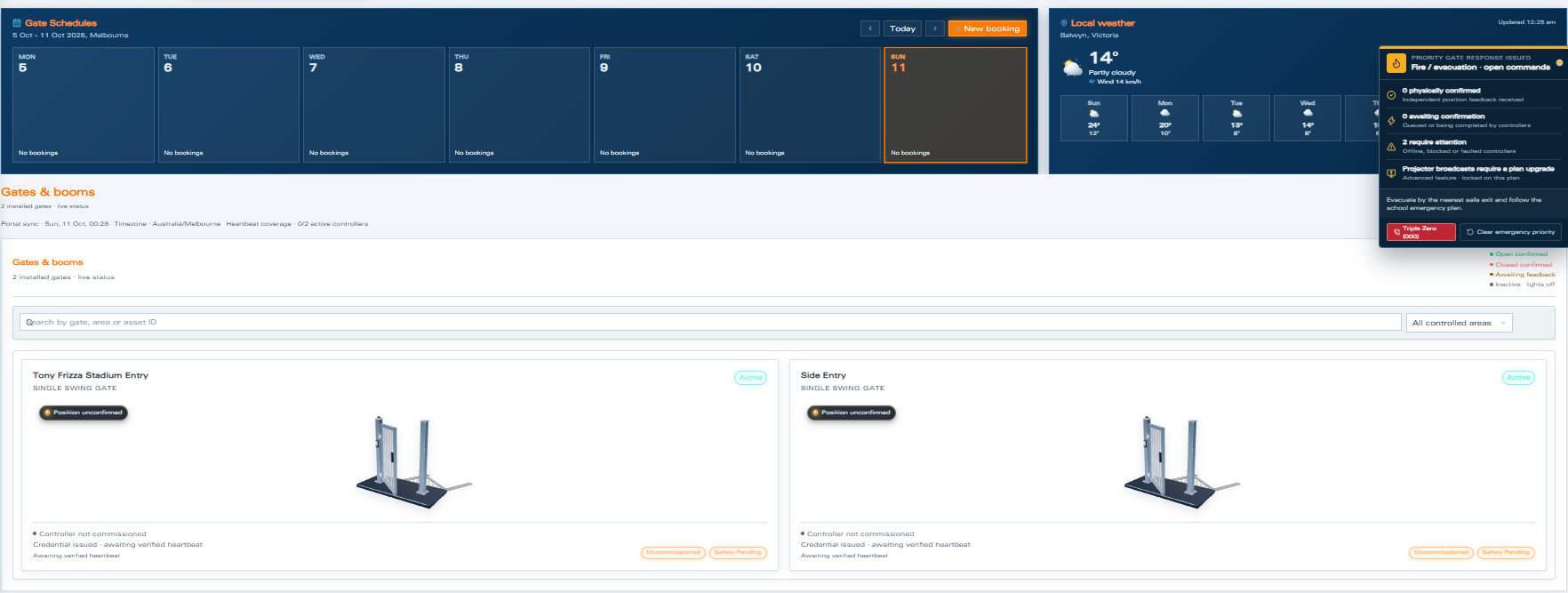 MagicKeys gate response screen with equipment models and reported movement status
